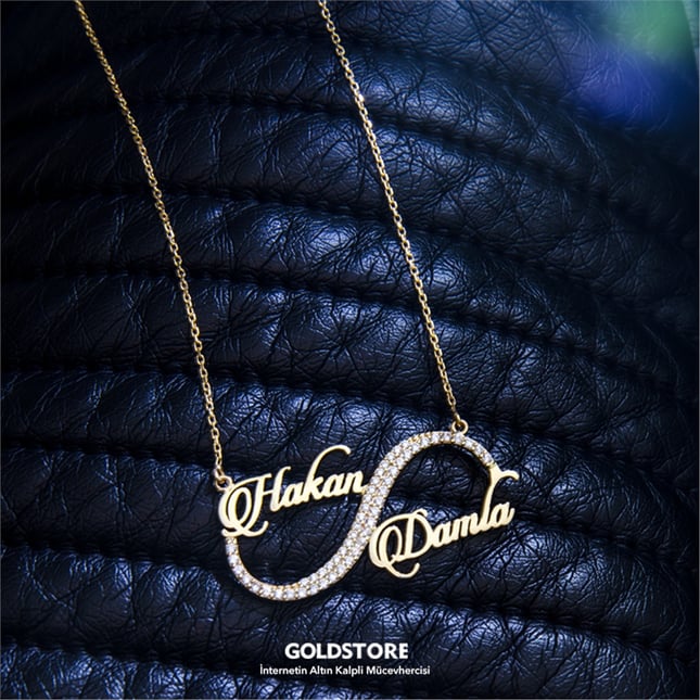 CZ Infinity 2 Name Solid Gold Necklace