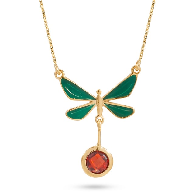 CZ Butterfly Art Nouveau Birthstone Dangle Charm Solid Gold Necklace