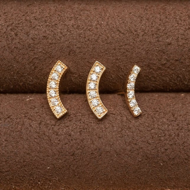 Curved Bar Stud Solid Gold Earring