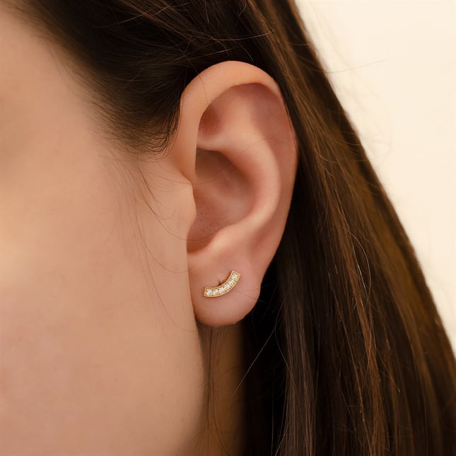 Curved Bar Stud Solid Gold Earring