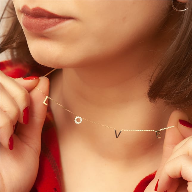 CZ Circle Letter Solid Gold Necklace