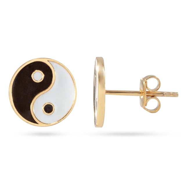 Balance & Harmony Enamel Yin Yang Stud Solid Gold Earring