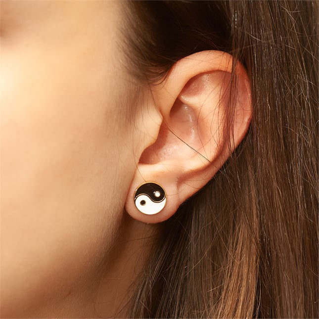 Balance & Harmony Enamel Yin Yang Stud Solid Gold Earring