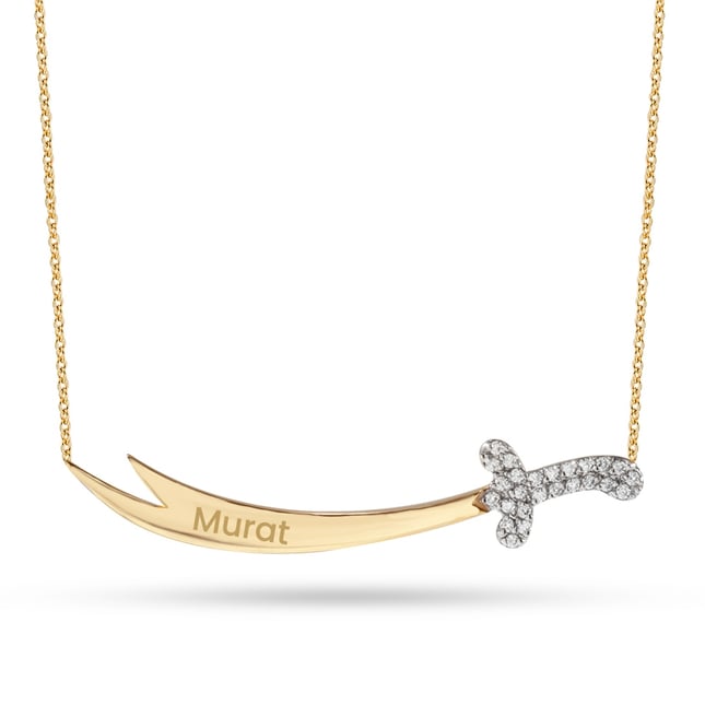 Zulfiqar Engraved Solid Gold Necklace