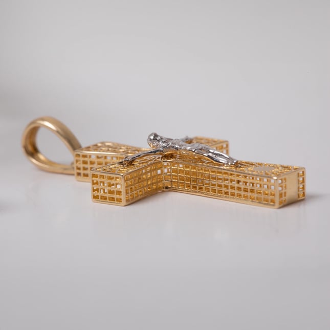 Two-Tone Crucifix Solid Gold Necklace 