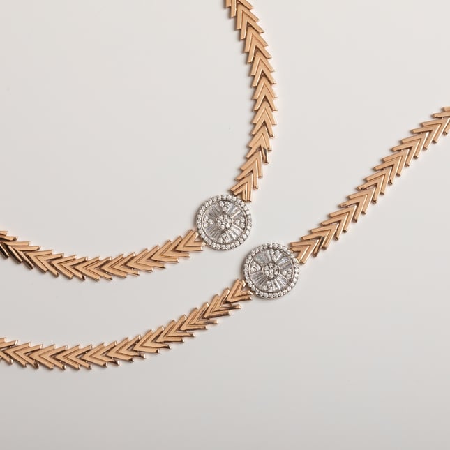 Sparkling Chevron Design Solid Gold Bracelet