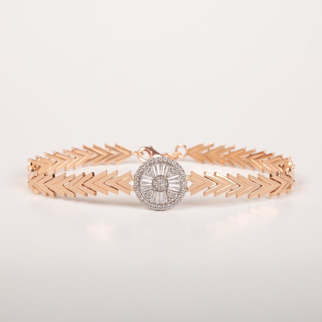 Sparkling Chevron Design Solid Gold Bracelet
