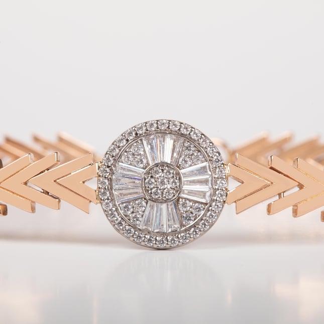 Sparkling Chevron Design Solid Gold Bracelet