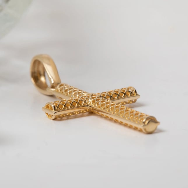 Detailed Openwork Solid Gold Cross Necklace