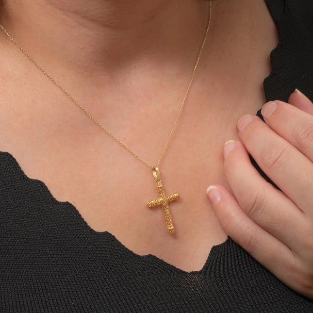 Ornate Cross Solid Gold Necklace