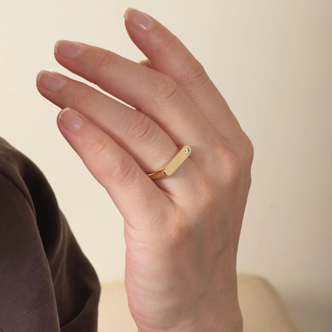 Personalized Rectangle Solid Gold Ring