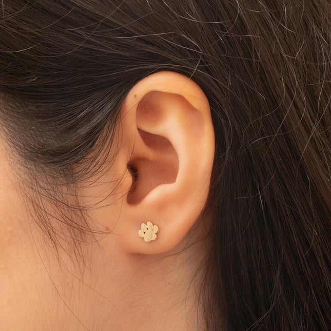 Dog Paw Stud Solid Gold Earring