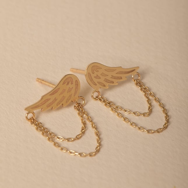 Angel Wing Dangle Solid Gold Earrings