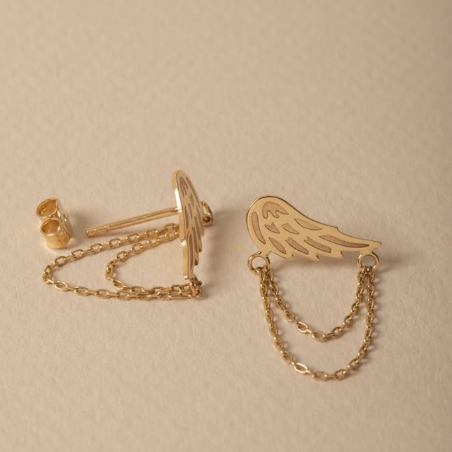 Angel Wing Dangle Solid Gold Earrings