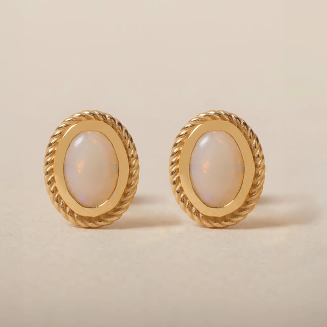 Minimalist Oval Opal Solid Gold Stud Earrings