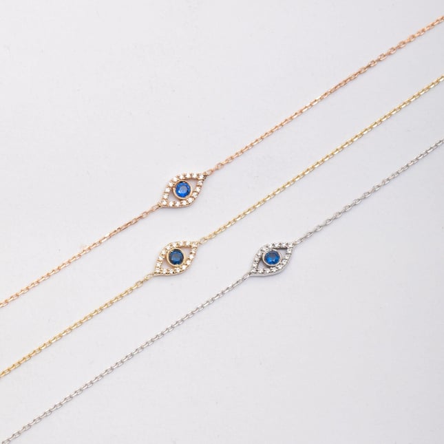 Evil Eye Halo Solid Gold Bracelet
