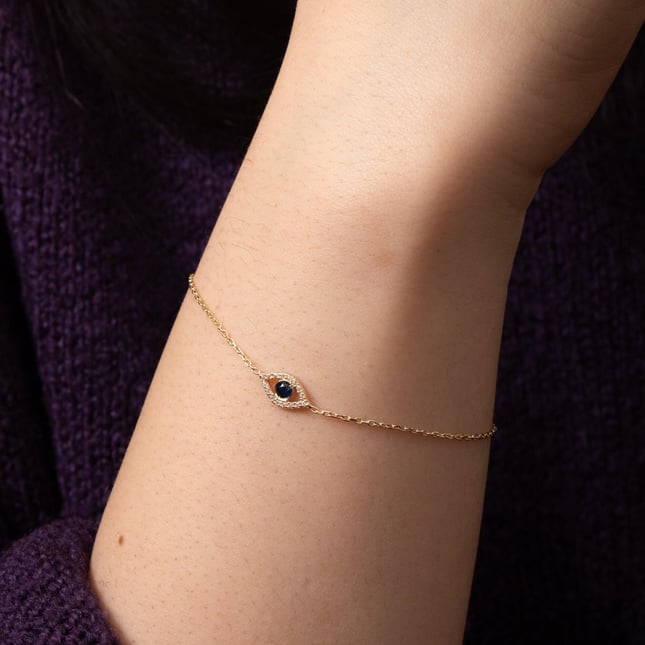 Evil Eye Halo Solid Gold Bracelet