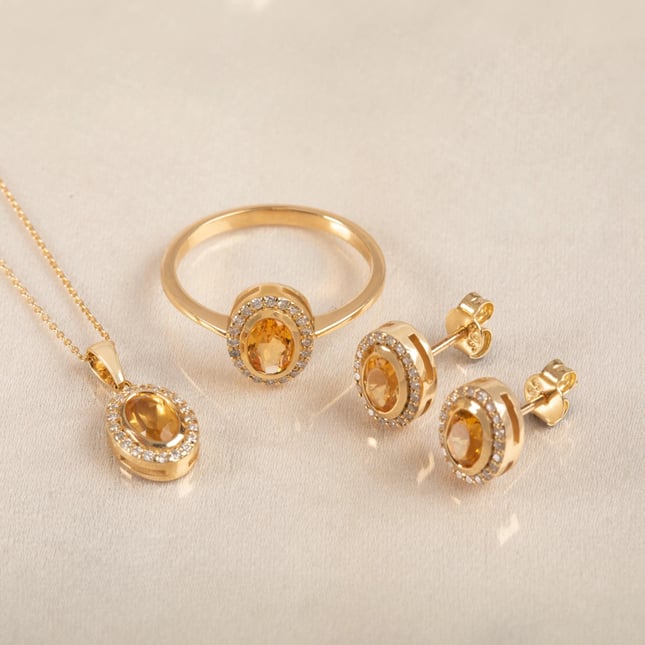 Diamond Citrine Sparkle Solid Gold Ring