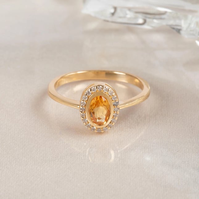 Diamond Citrine Sparkle Solid Gold Ring