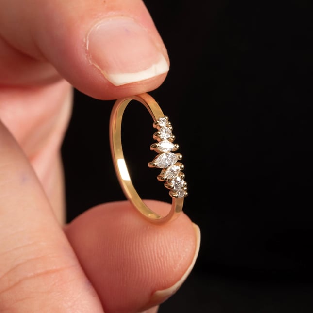 Elegant Marquise Lab Diamond Tiara Solid Gold Ring