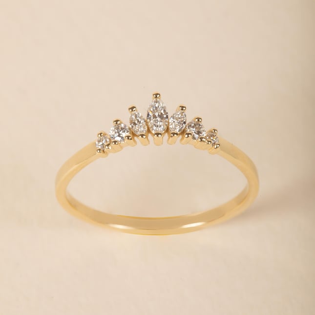 Elegant Marquise Lab Diamond Tiara Solid Gold Ring