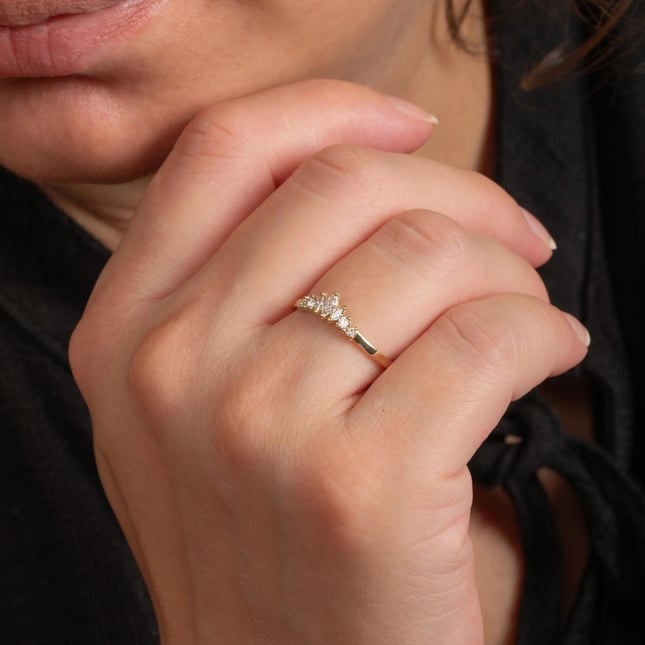 Elegant Marquise Lab Diamond Tiara Solid Gold Ring