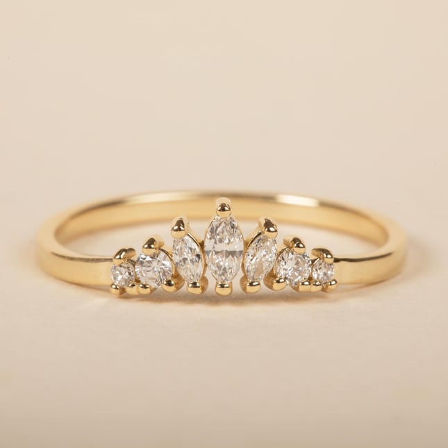 Elegant Marquise Lab Diamond Tiara Solid Gold Ring