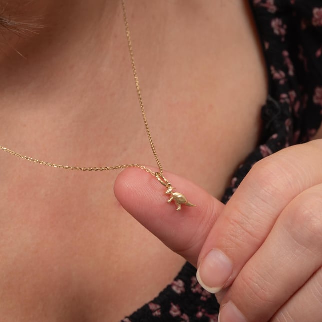 Cute Dinosaur Solid Gold Necklace 