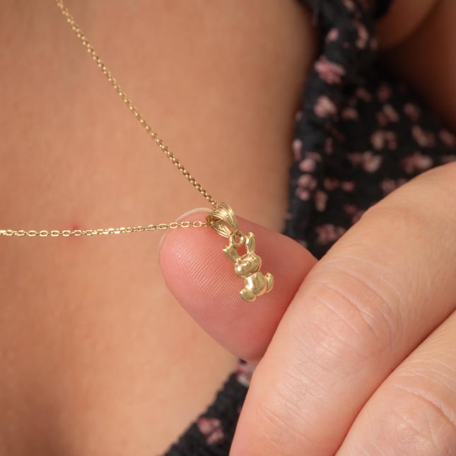 Cute Bunny Solid Gold Necklace