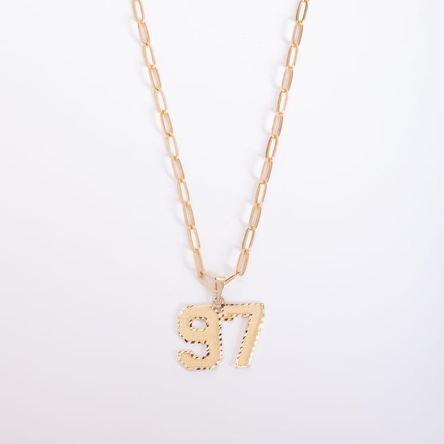 Personalized Varsity Solid Gold Number Pendant Necklace