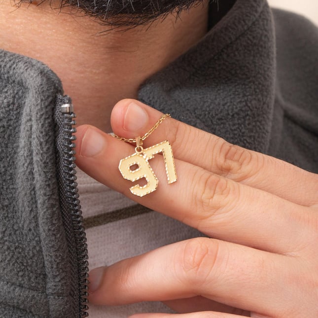 Personalized Varsity Solid Gold Number Pendant Necklace