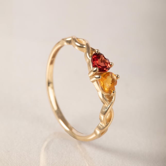 Sonsuz Aşk Garnet ve Sitrin Altın Yüzük