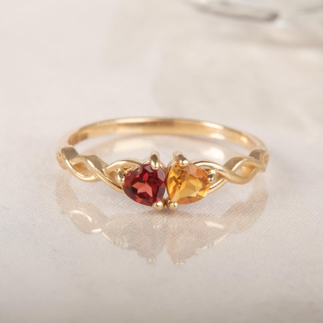 Sonsuz Aşk Garnet ve Sitrin Altın Yüzük