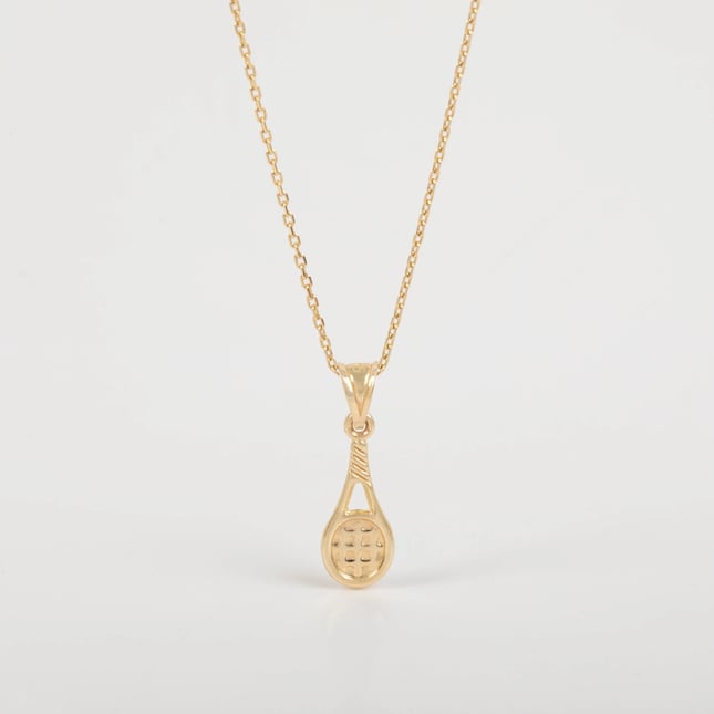 Tennis Racket Solid Gold Necklace