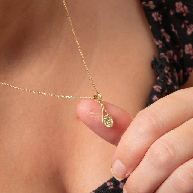 Tennis Racket Solid Gold Necklace