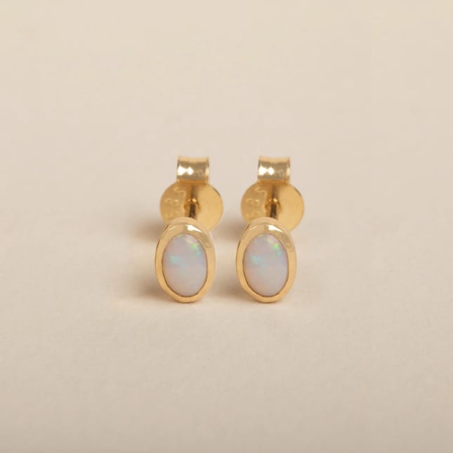 Timeless Oval Opal Solid Gold Earrings
