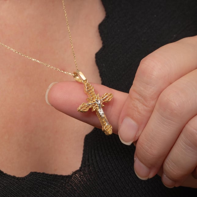 Elegant Crucifix Solid Gold Necklace