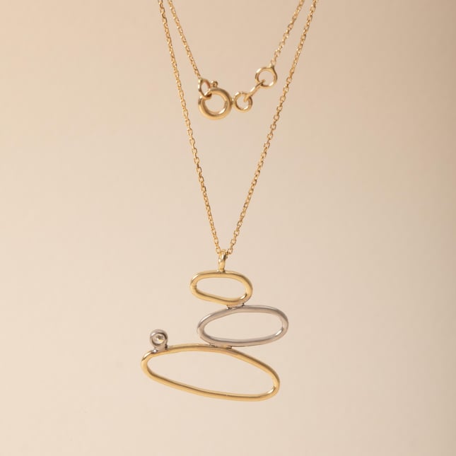 Zen Inspired Triple Oval Solid Gold Necklace 