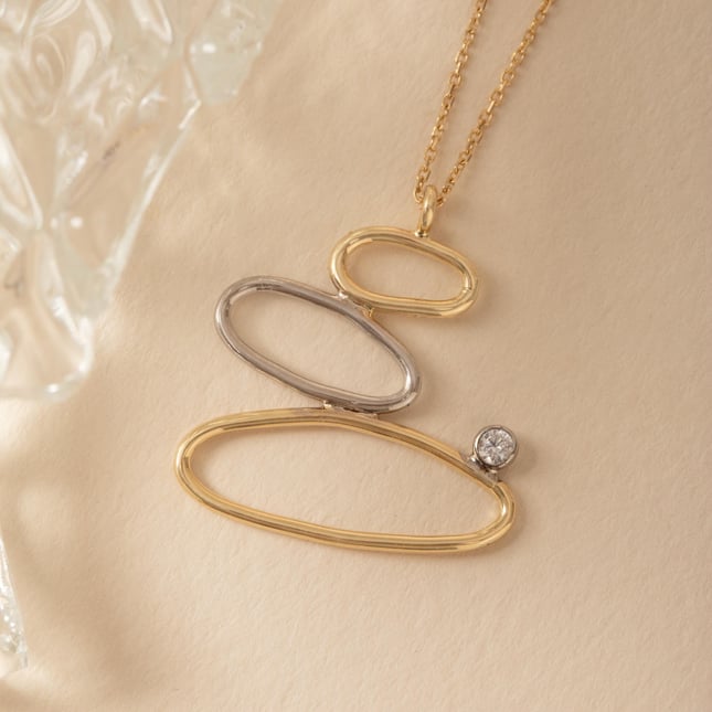 Zen Inspired Triple Oval Solid Gold Necklace 
