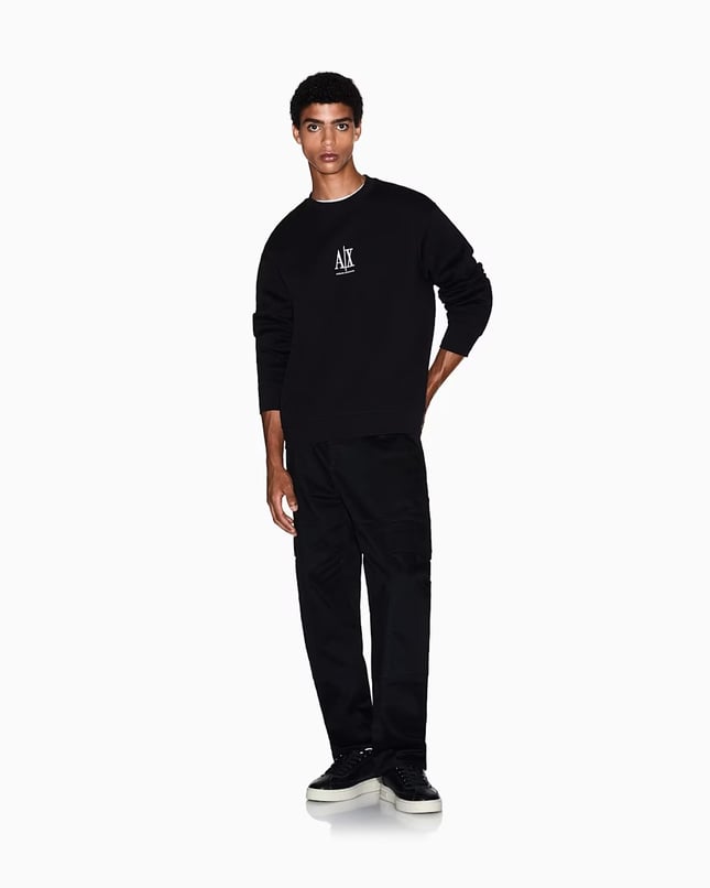 Armani Exchange Erkek Regular Fit Yuvarlak Yaka Uzun Kollu Pamuklu Siyah Sweatshirt XM000368 AF10818-UC001