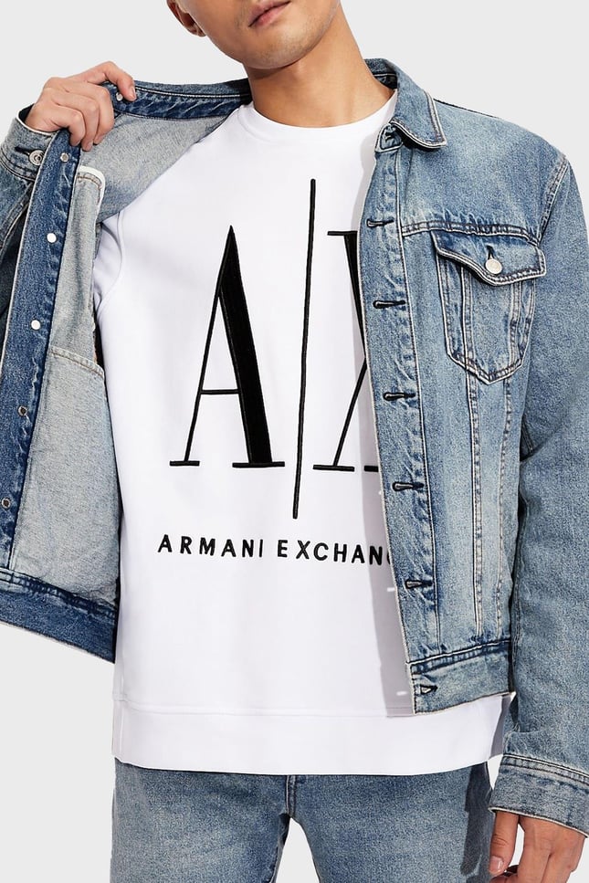 Armani Exchange Erkek Marka Logolu Uzun Kollu Bisiklet Yaka Günlük Beyaz Sweatshirt 8NZMPA ZJ1ZZ-1100