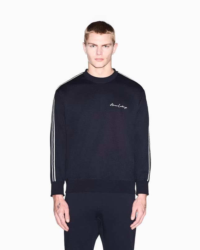 Armani Exchange Armani Exchange Erkek Yuvarlak Yaka Desenli Uzun Kollu Regular Fit Lacivert Sweatshirt 8NZMSG Z9N1Z-1510
