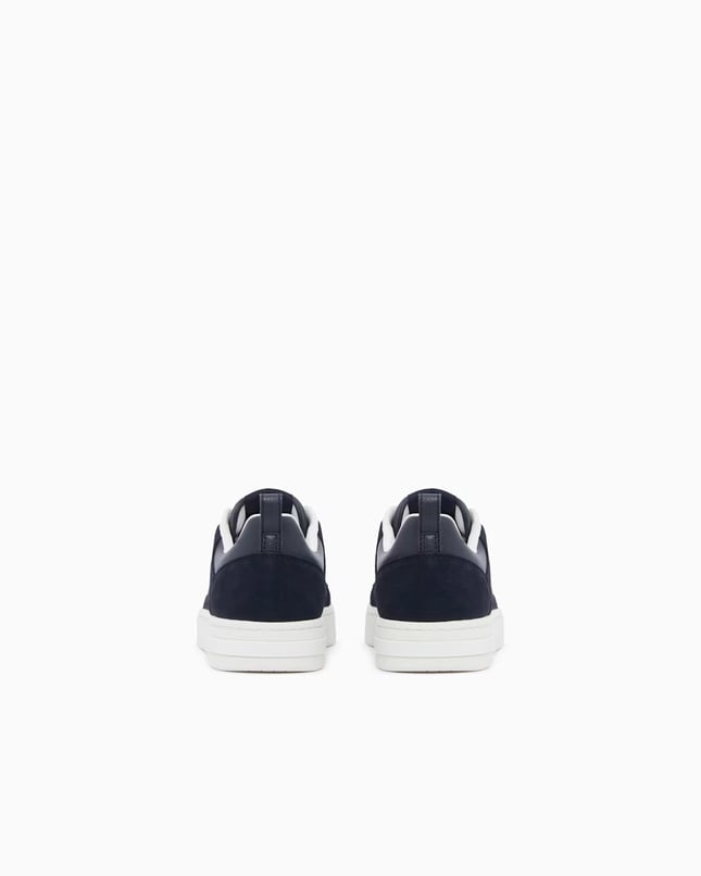 Armani Exchange Erkek Logo Desenli Düşük Bilekli Süet Detaylı Deri Lacivert Sneaker XM003388 AF27475-UB004