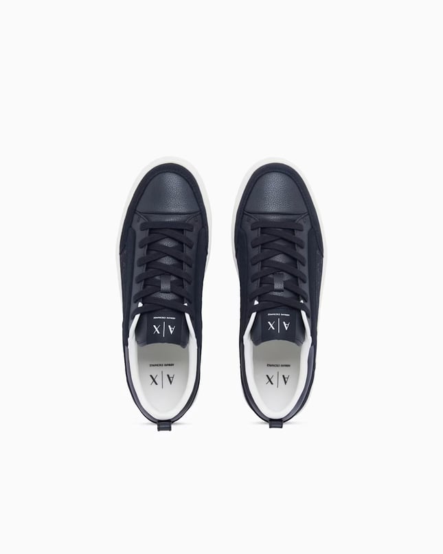Armani Exchange Erkek Logo Desenli Düşük Bilekli Süet Detaylı Deri Lacivert Sneaker XM003388 AF27475-UB004