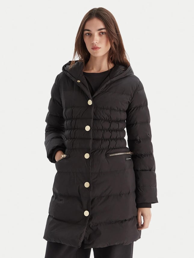 Armani Exchange Armani Exchange Kadın Elastik Manşetler Uzun Kol Kapüşon Yaka Cepli Siyah Kaban XW000652 AF15984-UC001