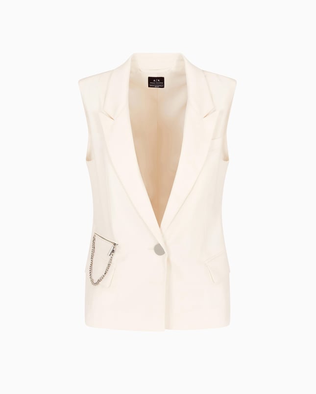 Armani Exchange Kadın Dokuma Kumaş Tek Düğmeli Çentikli Yaka Kolsuz Bej Yelek XW000435 AF12749-U1003