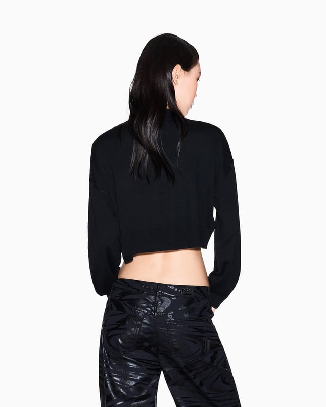 Armani Exchange Kadın Normal Kalıp Önü Pul Payet Desenli Yuvarlak Yaka Uzun Kollu Siyah Kazak XW001326 AF16682-MC117