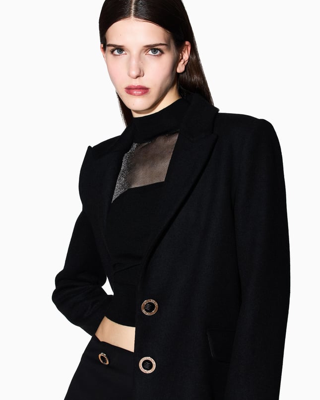 Armani Exchange Kadın Çentikli Yaka Uzun Kol Düğme Kapama Cep Detay Siyah Kaban XW000716 AF16206-UC001
