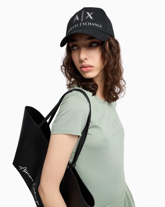 Armani Exchange Kadın Parlak Taş İşlemeli Nefes Alabilir Pamuklu Dış Yüzey Ayarlanabilir Tokalı Siyah Spor Şapka XW000873 AF13334-UC001