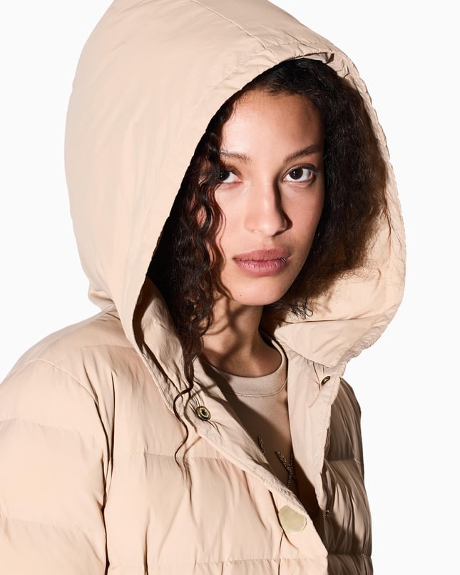 Armani Exchange Kadın Elastik Manşetler Uzun Kol Kapüşon Yaka Cepli Ekru Kaban XW000652 AF15984-U1051